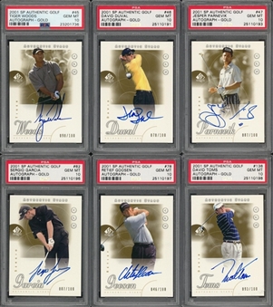 2001 SP Authentic Autograph Gold Golf PSA GEM MT 10 Collection (6 Different) Featuring Tiger Woods!